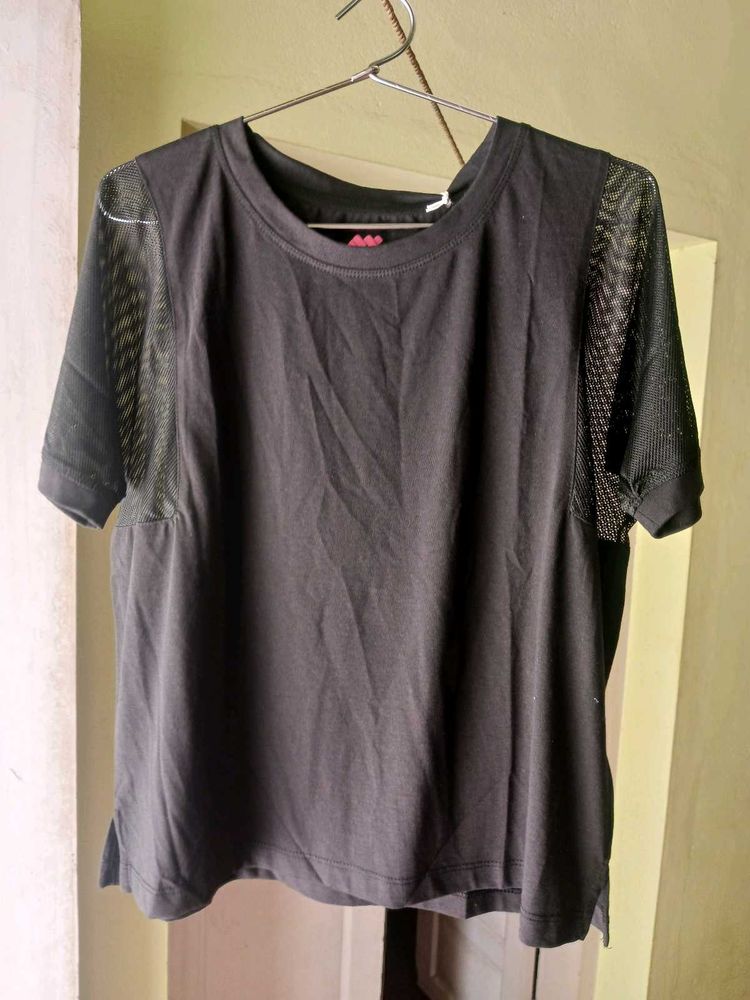 Black Athletic Fit Tee For Women