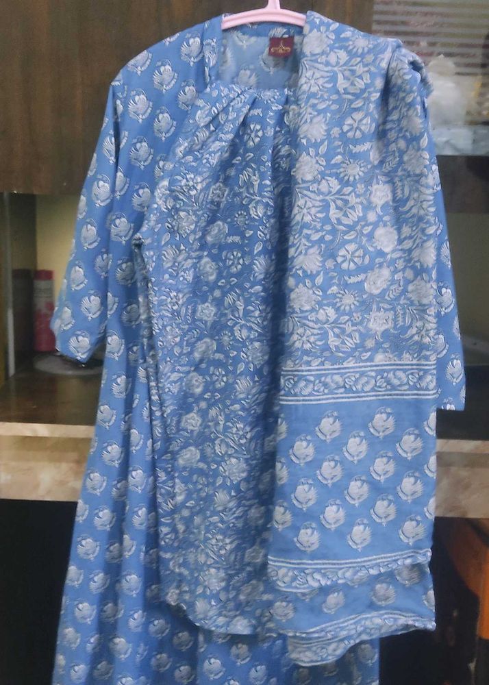 Elegant Blue 3 piece kurta set with dupatta 2.3m