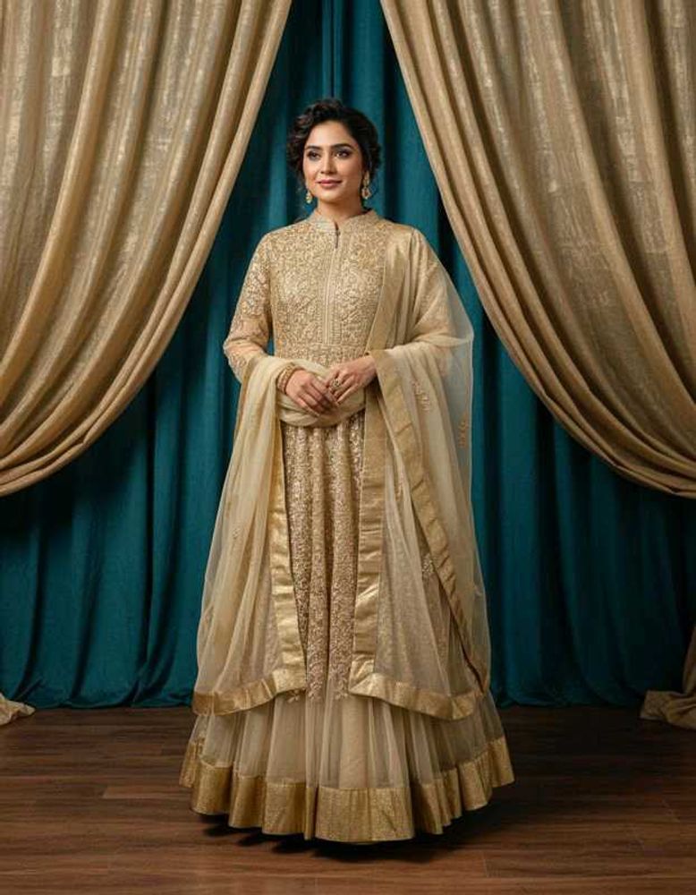 mastani anarkali  dress all over golden colour loo