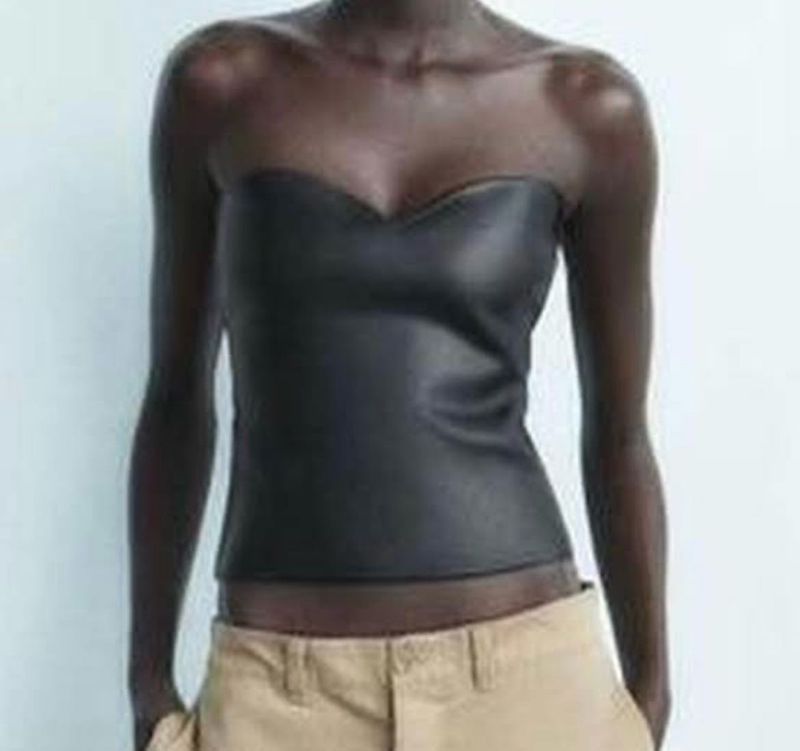 Zara Black Faux Leather Top