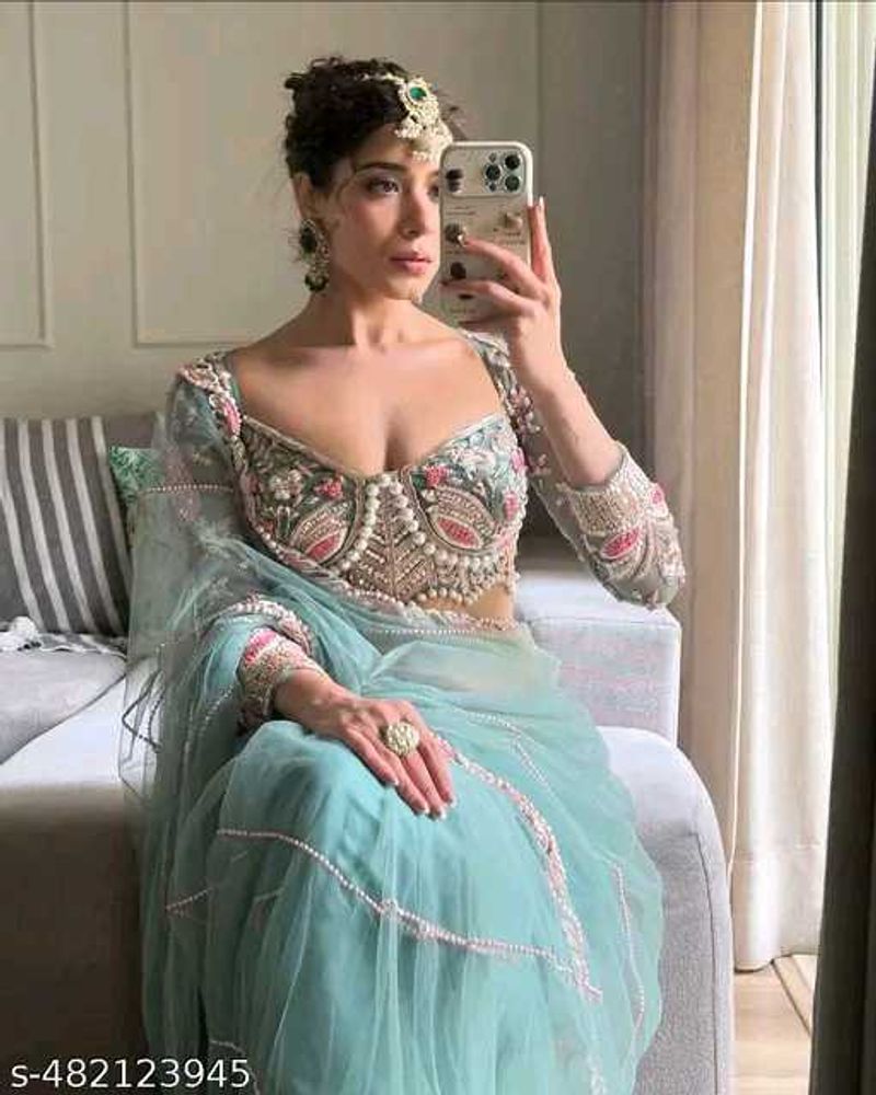 Net Saree Attached With Blouse Piece 💗