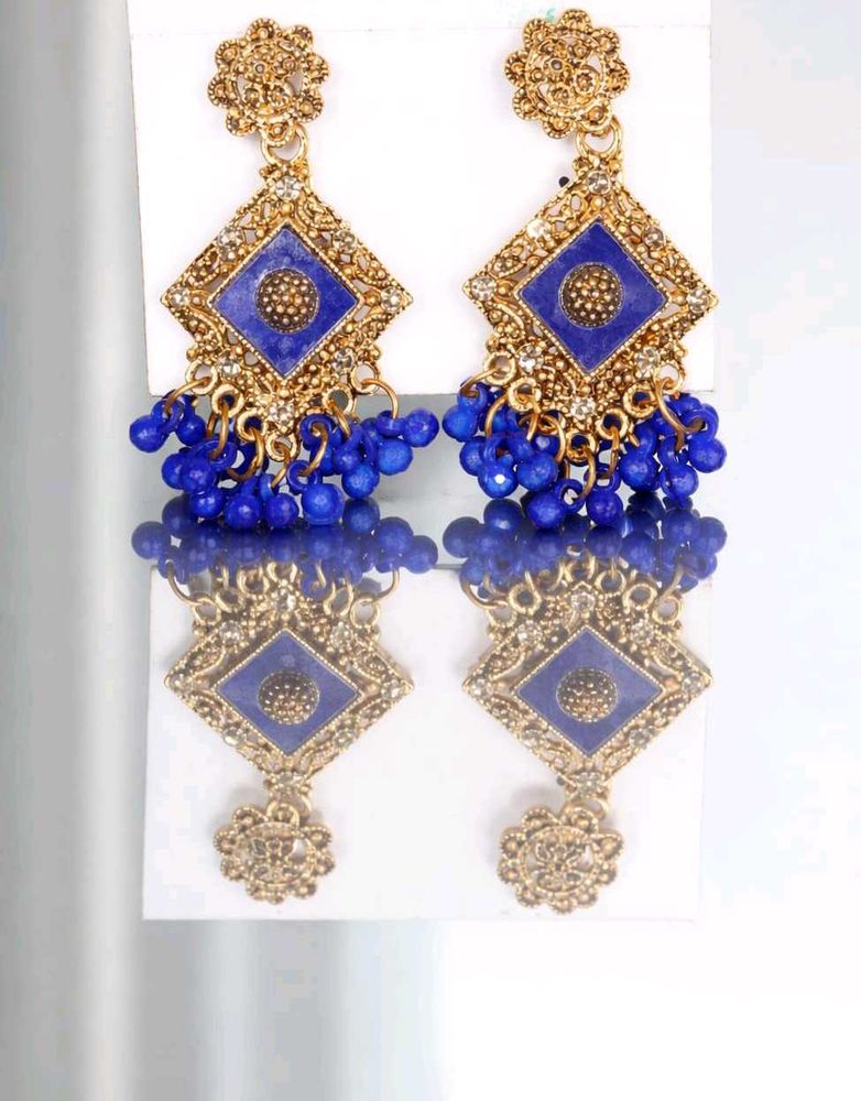Statement Earrings - Blue &amp; Gold