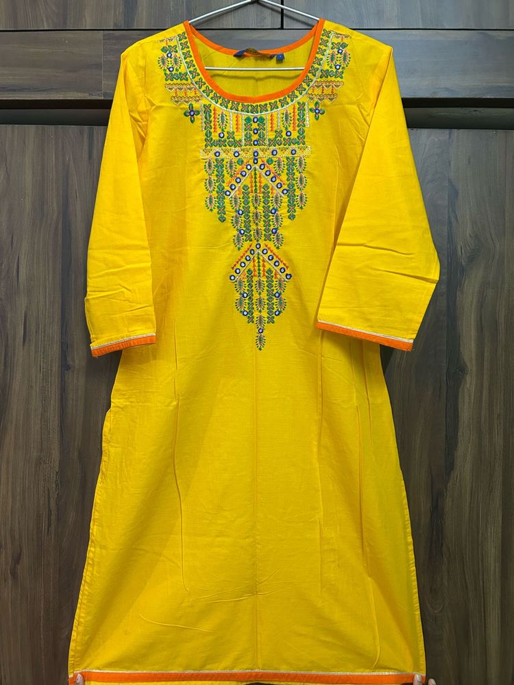 Yellow Embroidered Kurta