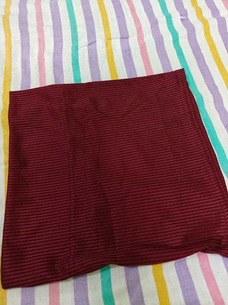 Maroon Striped Hizab Head Cap