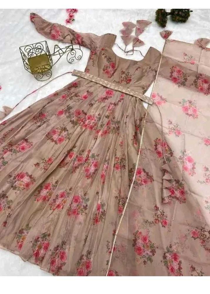 Floral Print Anarkali Kurta with Dupatta