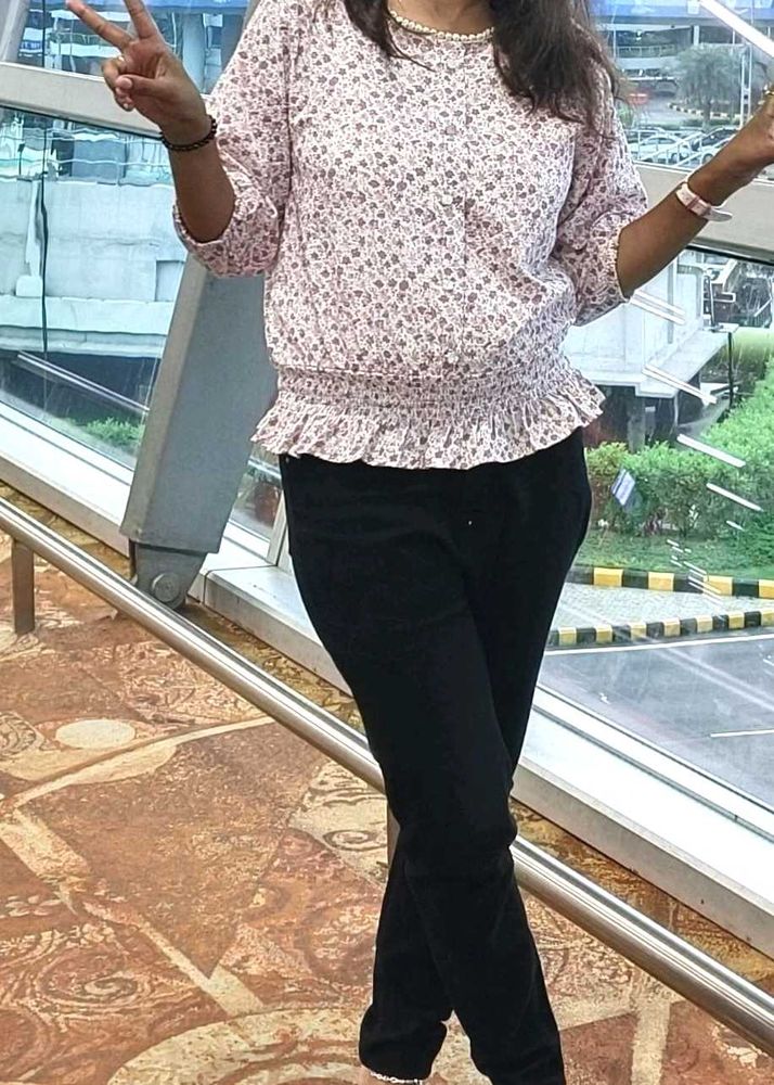 Beautiful White Top   With Prints