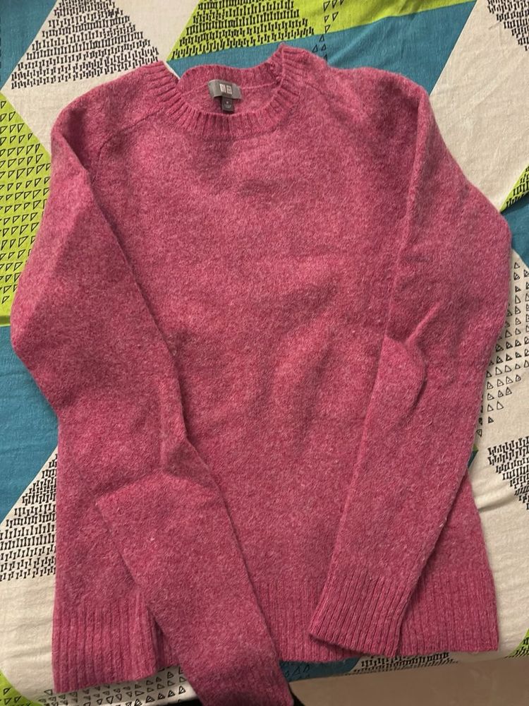 Pink Crew Neck Pullover Sweater