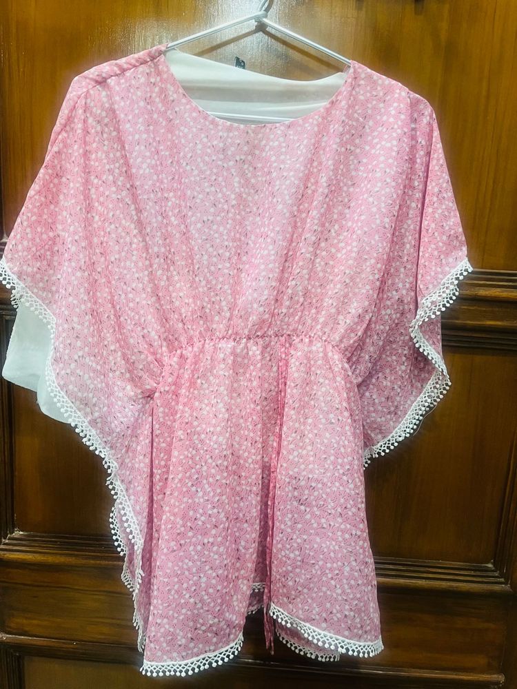 Pink Floral Kaftan Top