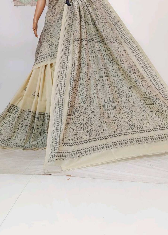 Elegant Kantha Stitched Saree on tussar silk