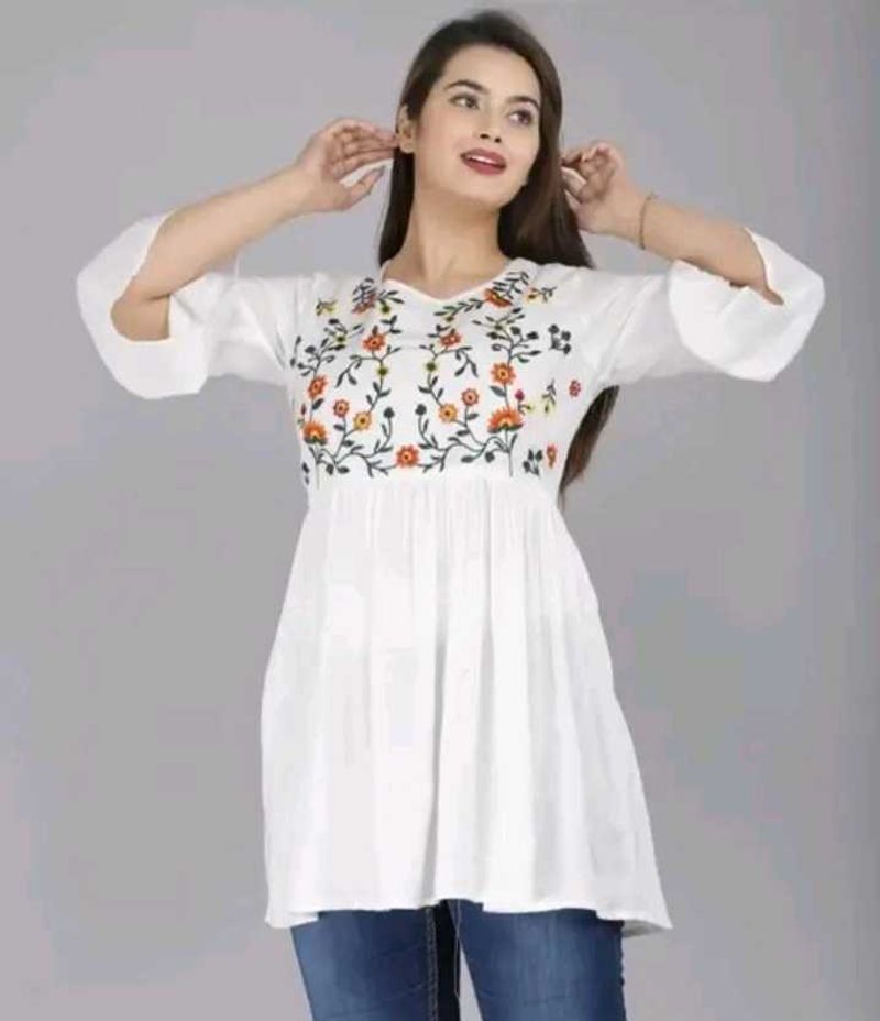 Floral Embroidered White Top