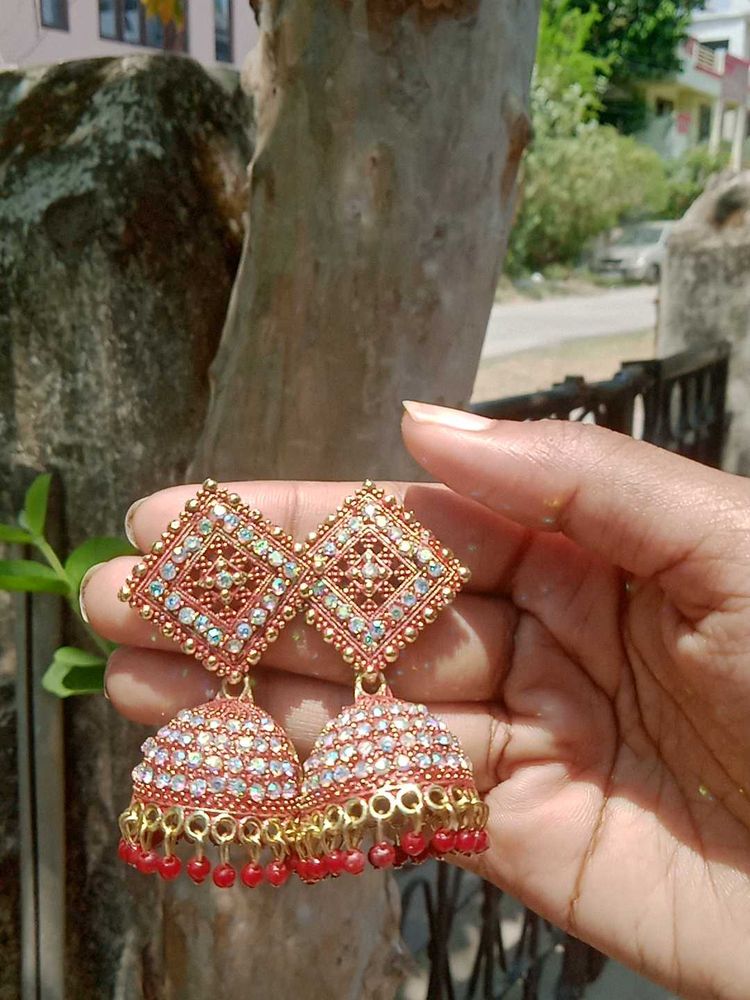 Red Jhumka Earrings