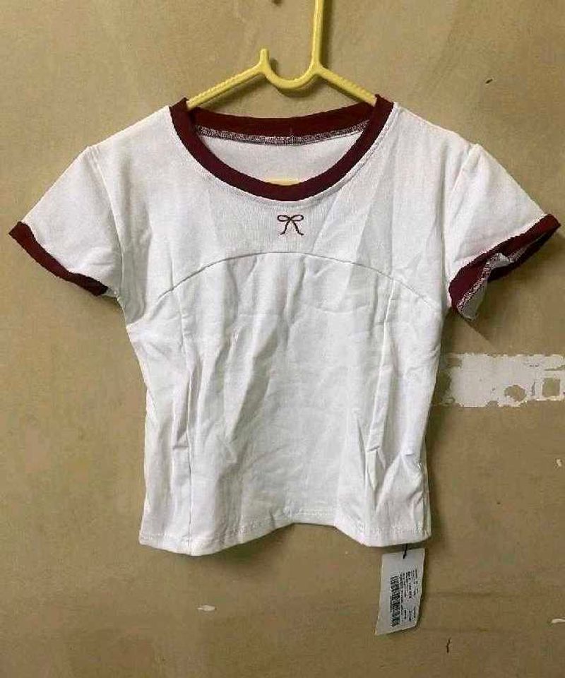 White Red Lining Top