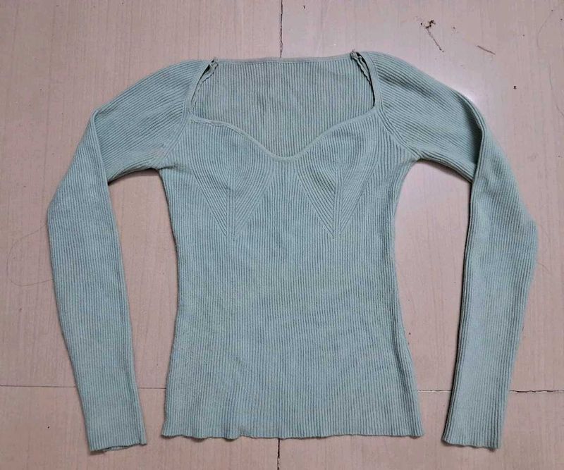 Mint Green Ribbed Long Sleeve Top