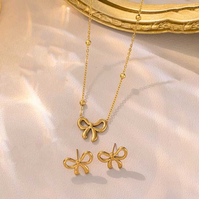 Anti Tarnish Gold Bow Jewelry Set