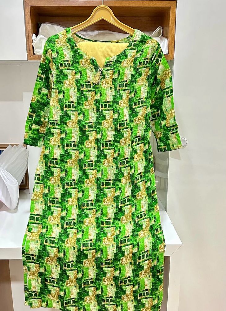 Green Kurti With Beige Palazzo