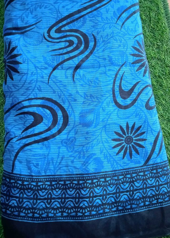 Soft Cotton Saree Blue✨