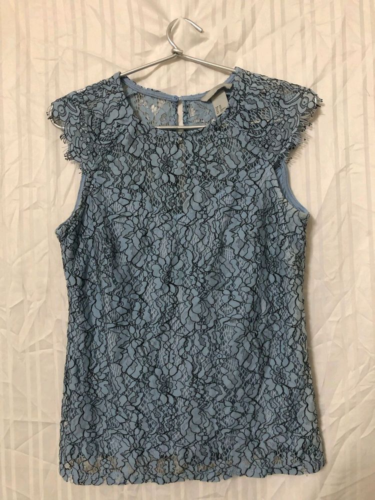 H&amp;M Blue Lace Top - Size