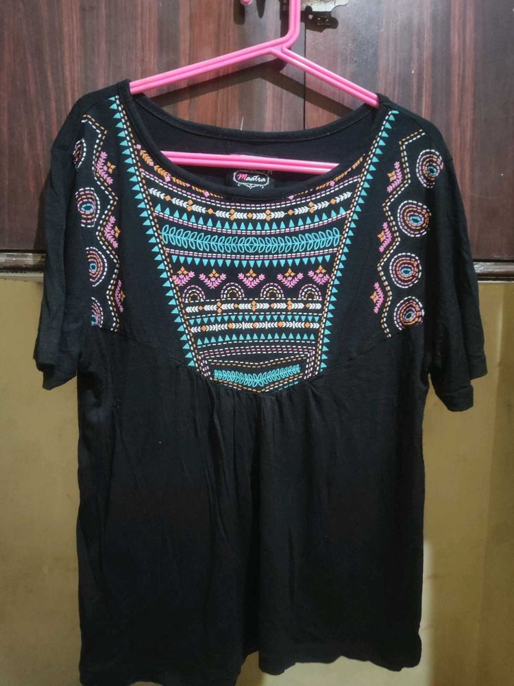 Embroidered Black Top
