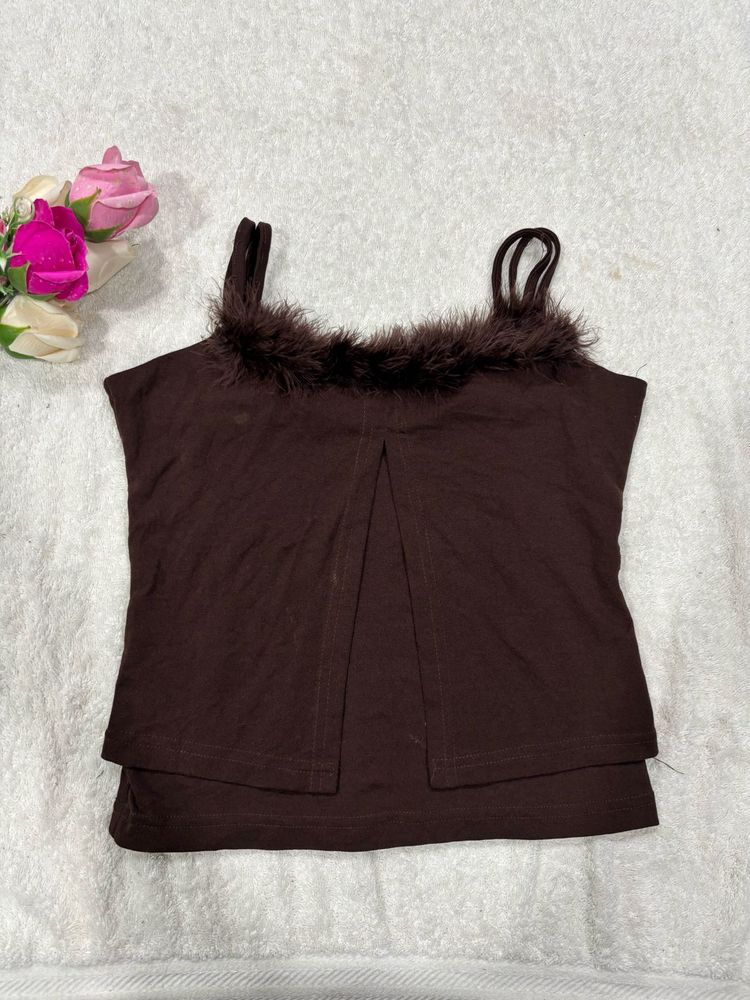 Y2k Brown Fur Cami Top