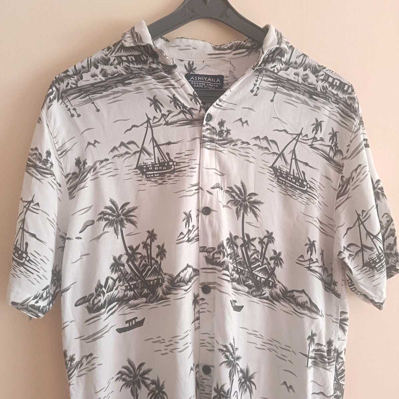 Tropical Print Button-Down Shirt