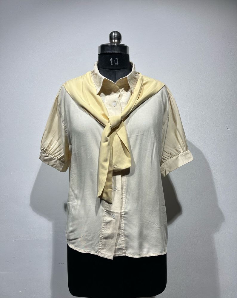 Elegant White Shirt with Tie Detail
