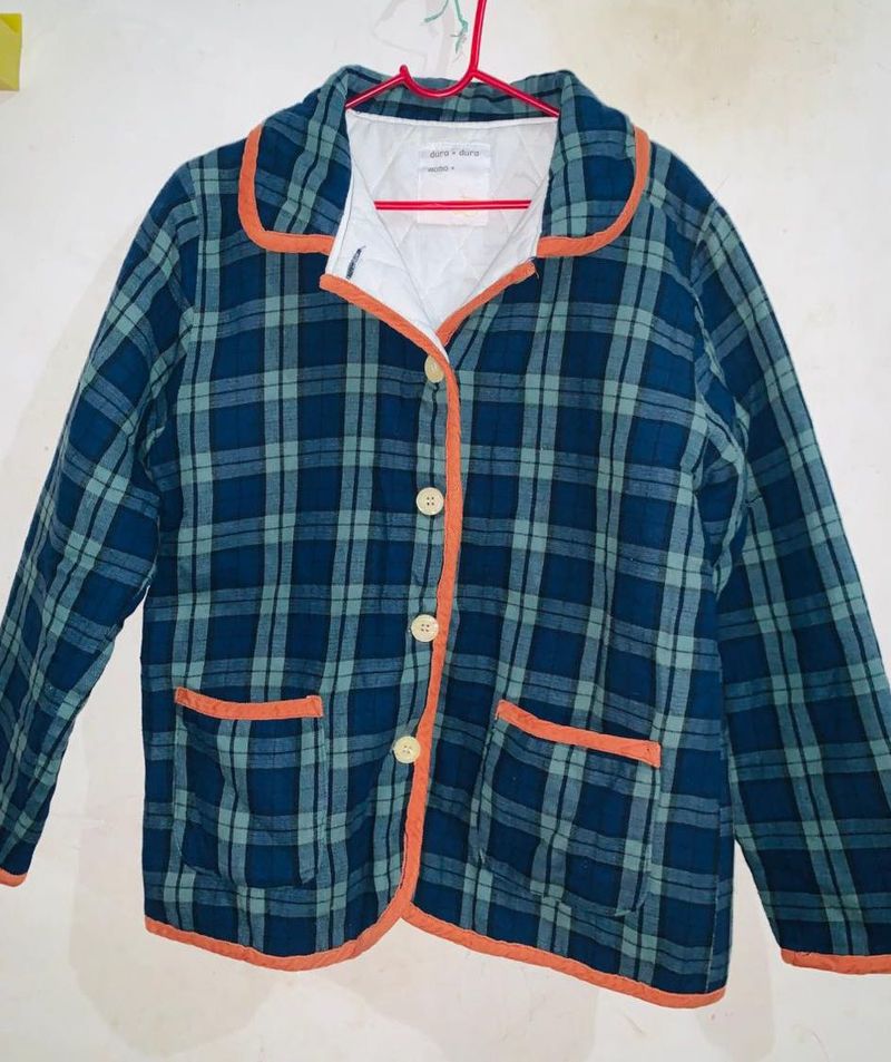 Plaid Jacket with Orange Trim