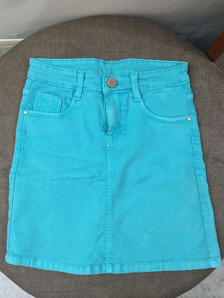 cute turquoise denim short skirt