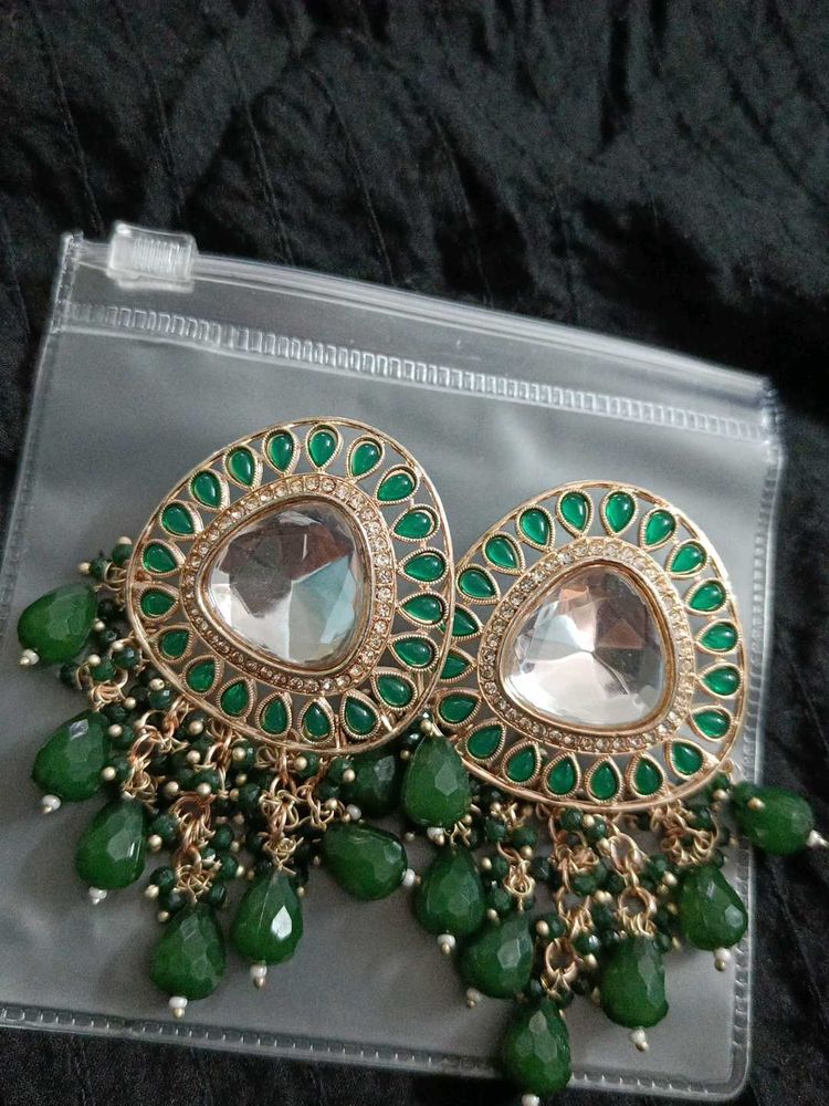 Green Kundan Earrings- Never used