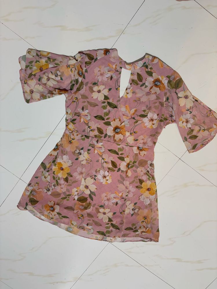 Floral Flutter Sleeve Mini Dress