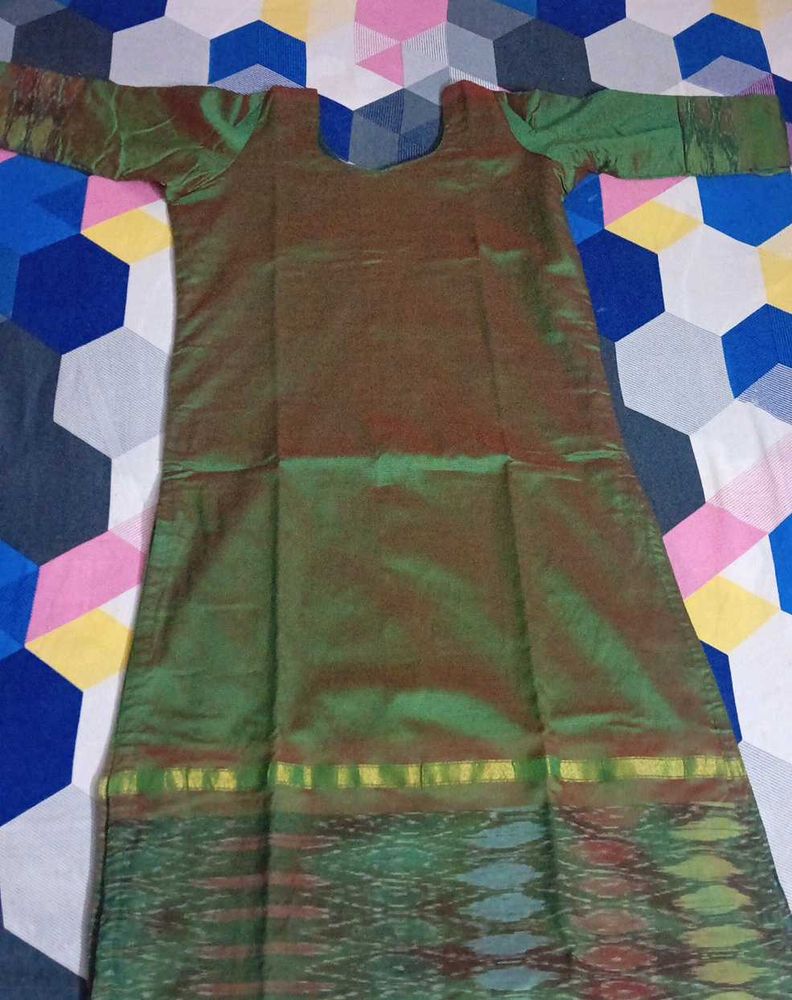 Elegant Green silk pochampalli border kurta