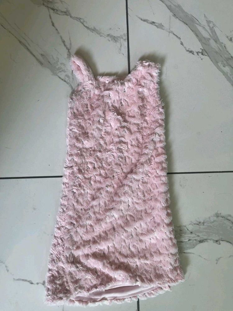 Baby Pink Fur Dress For 3-5 Year Old Girl