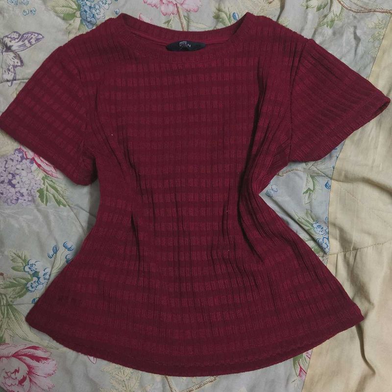 Cute Burgundy Ribbed Top