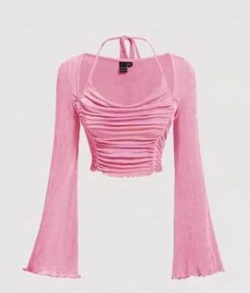 Pink Long Sleeve Halter Top