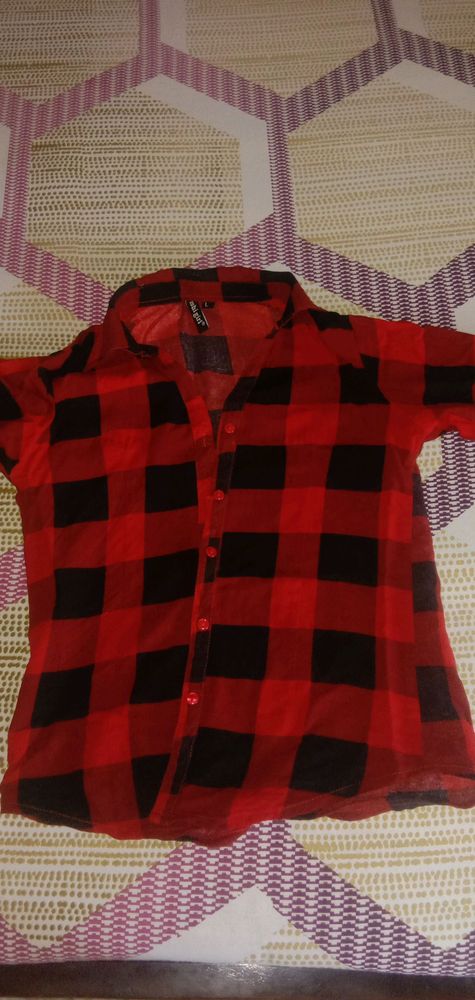 red checks shirt