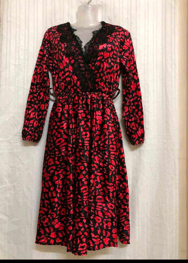 Vintage Red &amp; Black Print Dress