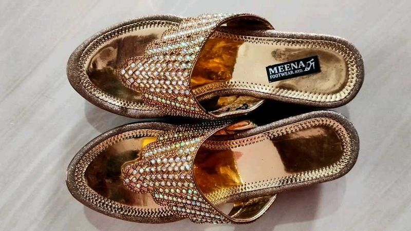 Meena Footwear Gold Flats For Bride&#39;s