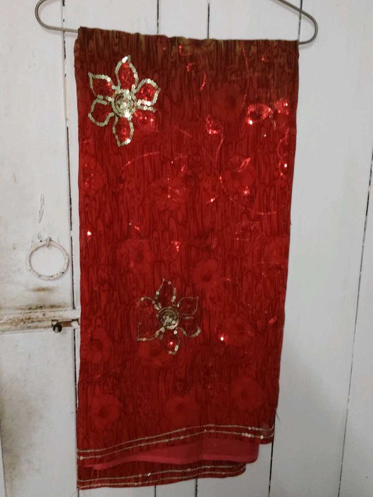 Red Embellished Saree