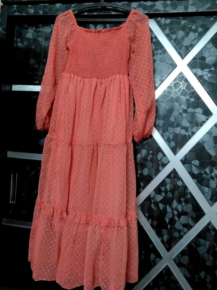 Coral Polka Dot Maxi Dress