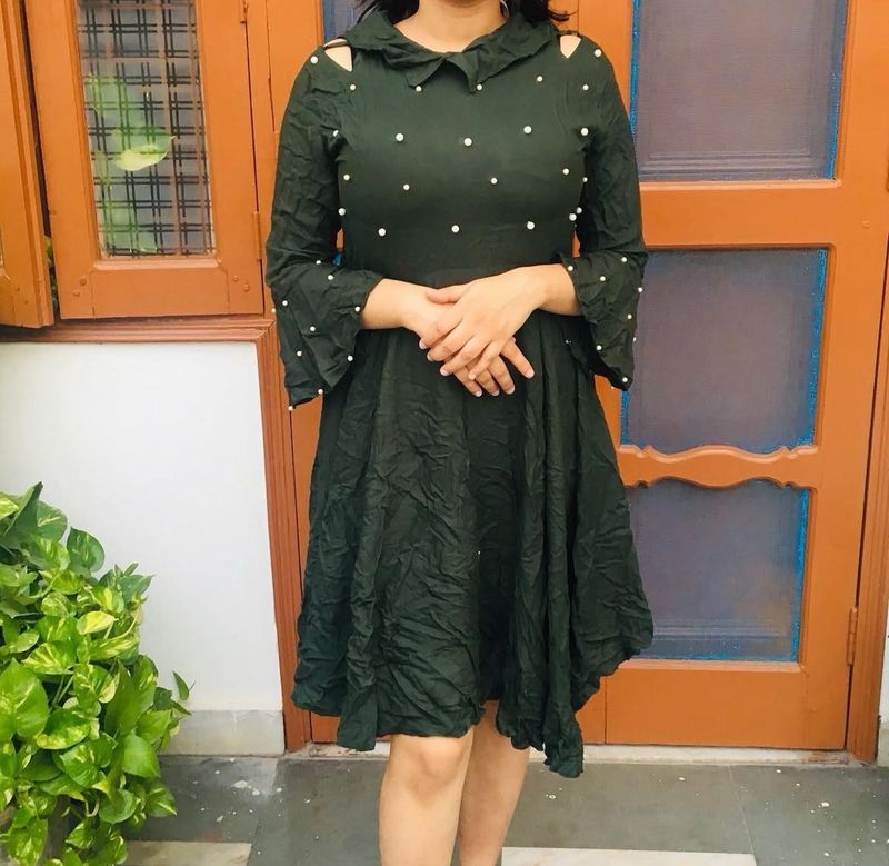 Pearl Beaded Dark Green Dress