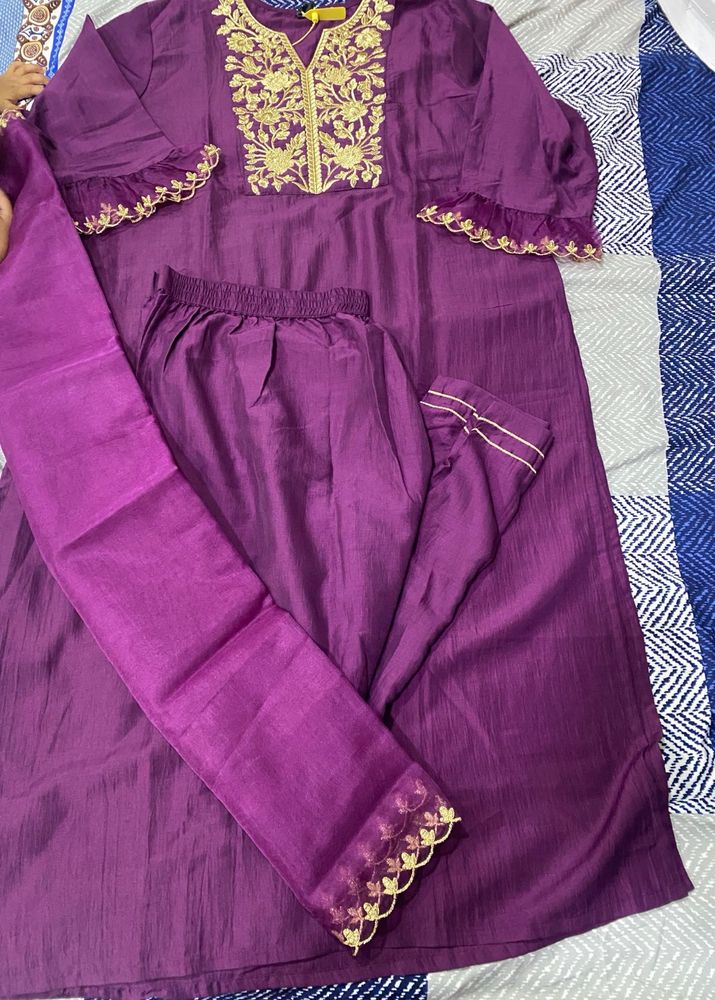 Purple Embroidered Kurta Set