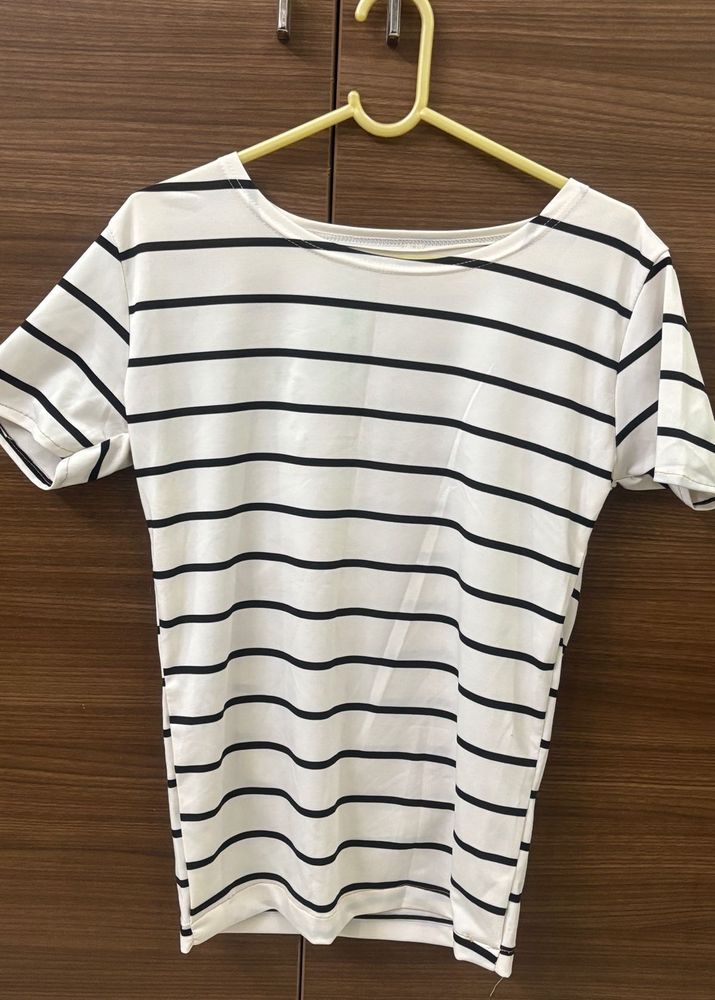 White Top With Black Stripes. Korean T Shirt