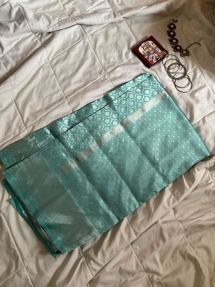 Aqua Blue Silk Blend Saree