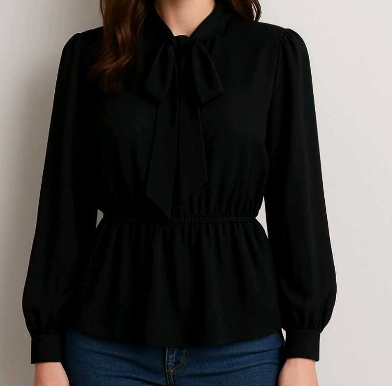 Black Tie-Neck Blouse