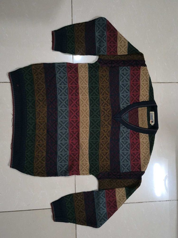 Multicolour Striped V-Neck Sweater