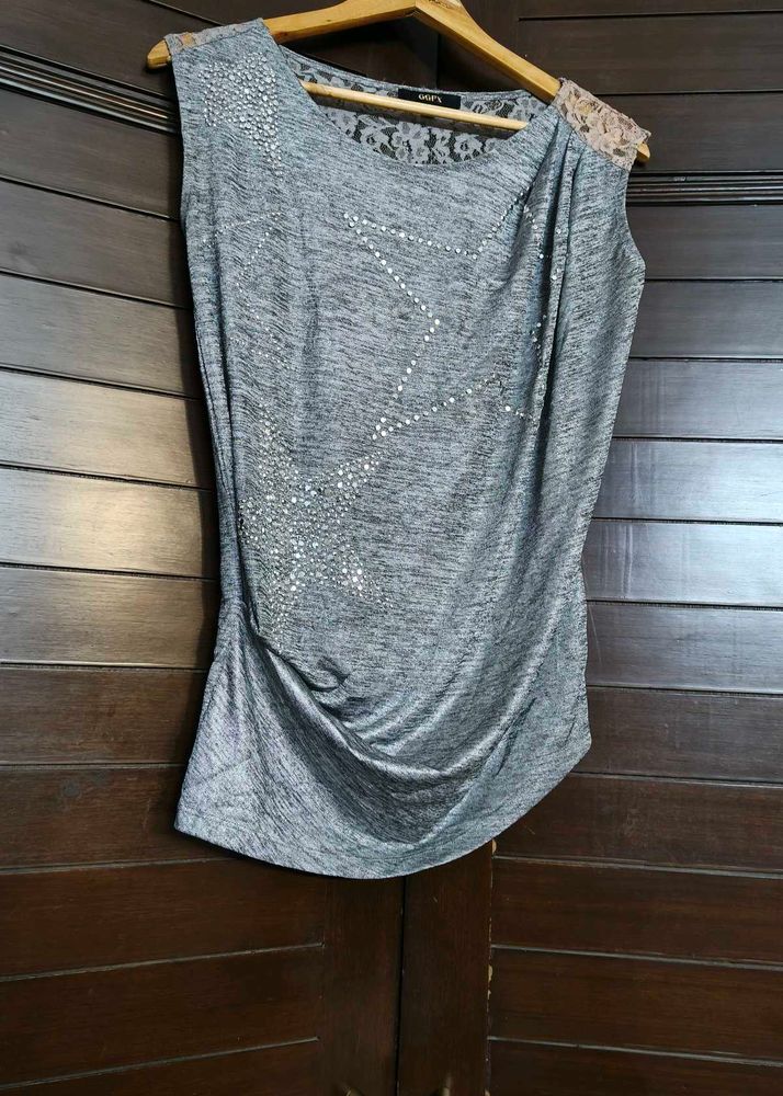 GGPX women Grey Stone Embellished Casual Top