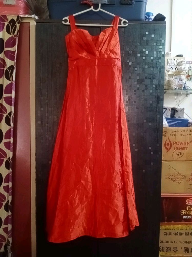 Red satin gown