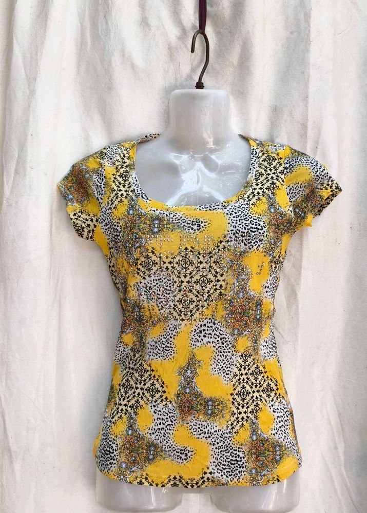 Yellow Printed Casual Top