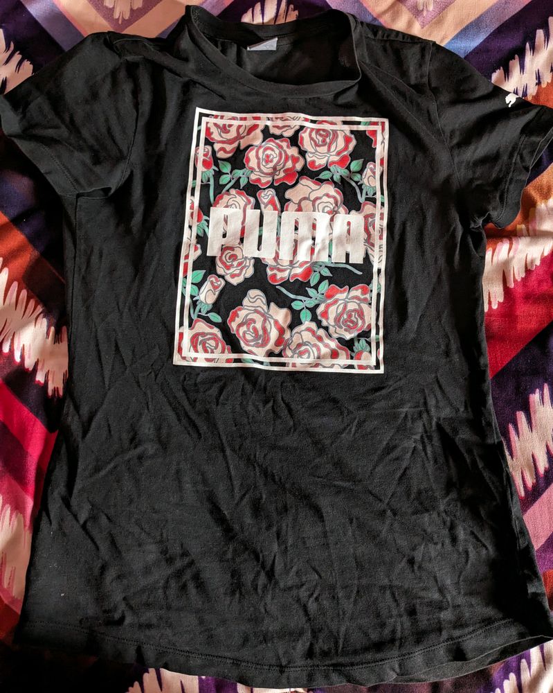 Puma 100% Cotton Printed Black Tee