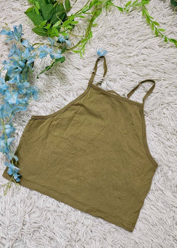 Olive Green Cropped Tank Top (H&amp;M)