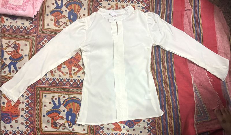 Elegant White Formal Shirt-Style Top